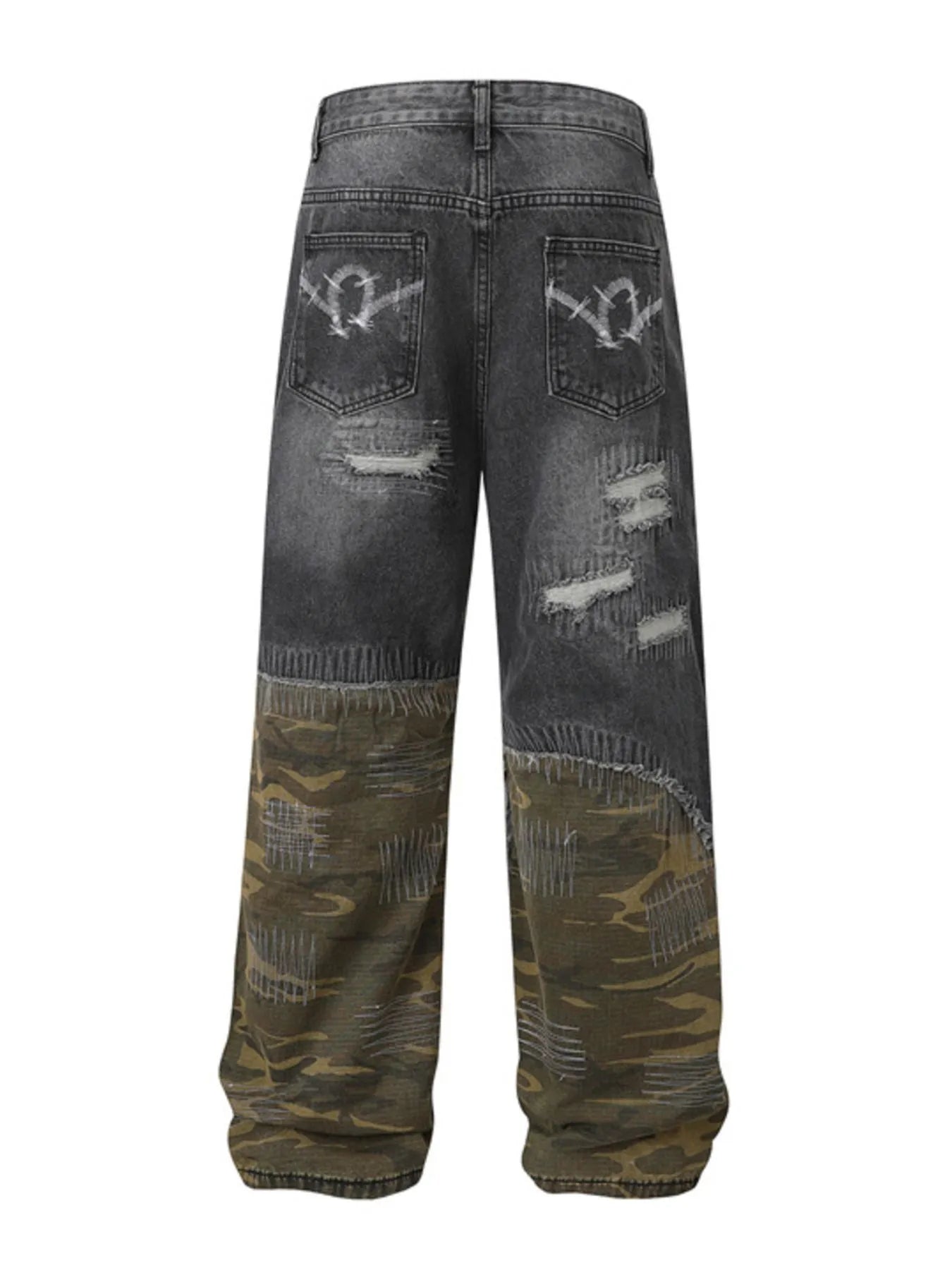 Men's Full Size Distressed Denim Jeans with Camo Patchwork Detailing Plus Size - Premium Women / Jeans & Denim from Trendsi - Just $95.99! Shop now at Handbags Specialist Headquarter
