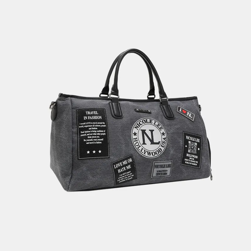 Nicole Lee USA Denim Patch Duffel - Premium travel-bag from Trendsi - Just $92.99! Shop now at Handbags Specialist Headquarter