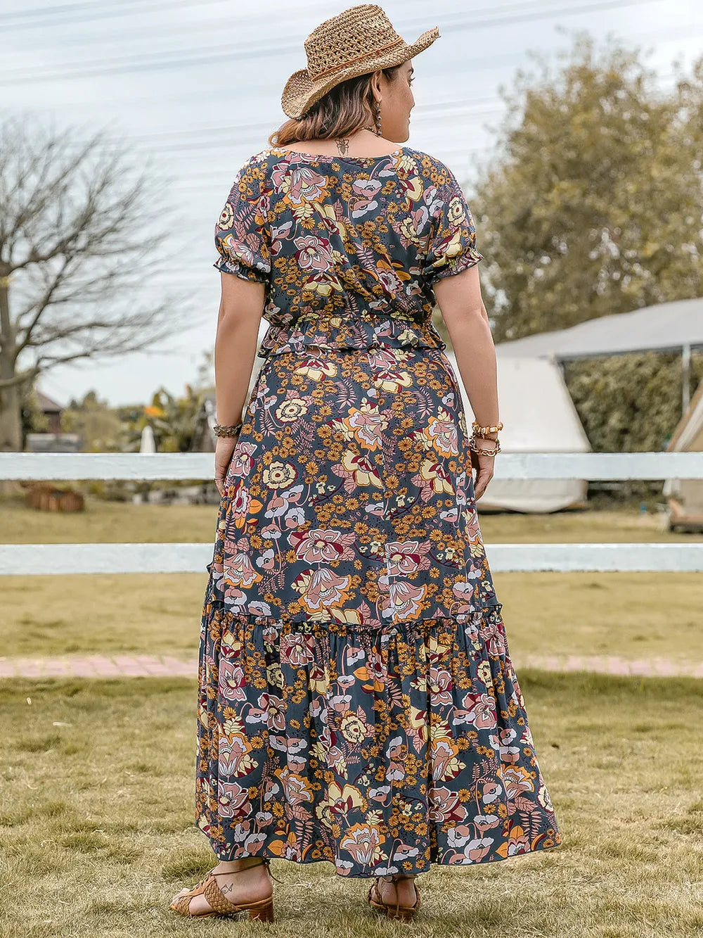 Plus Size Tie Neck Short Sleeve Top and Skirt Set - Premium from Trendsi - Just $50.99! Shop now at Handbags Specialist Headquarter