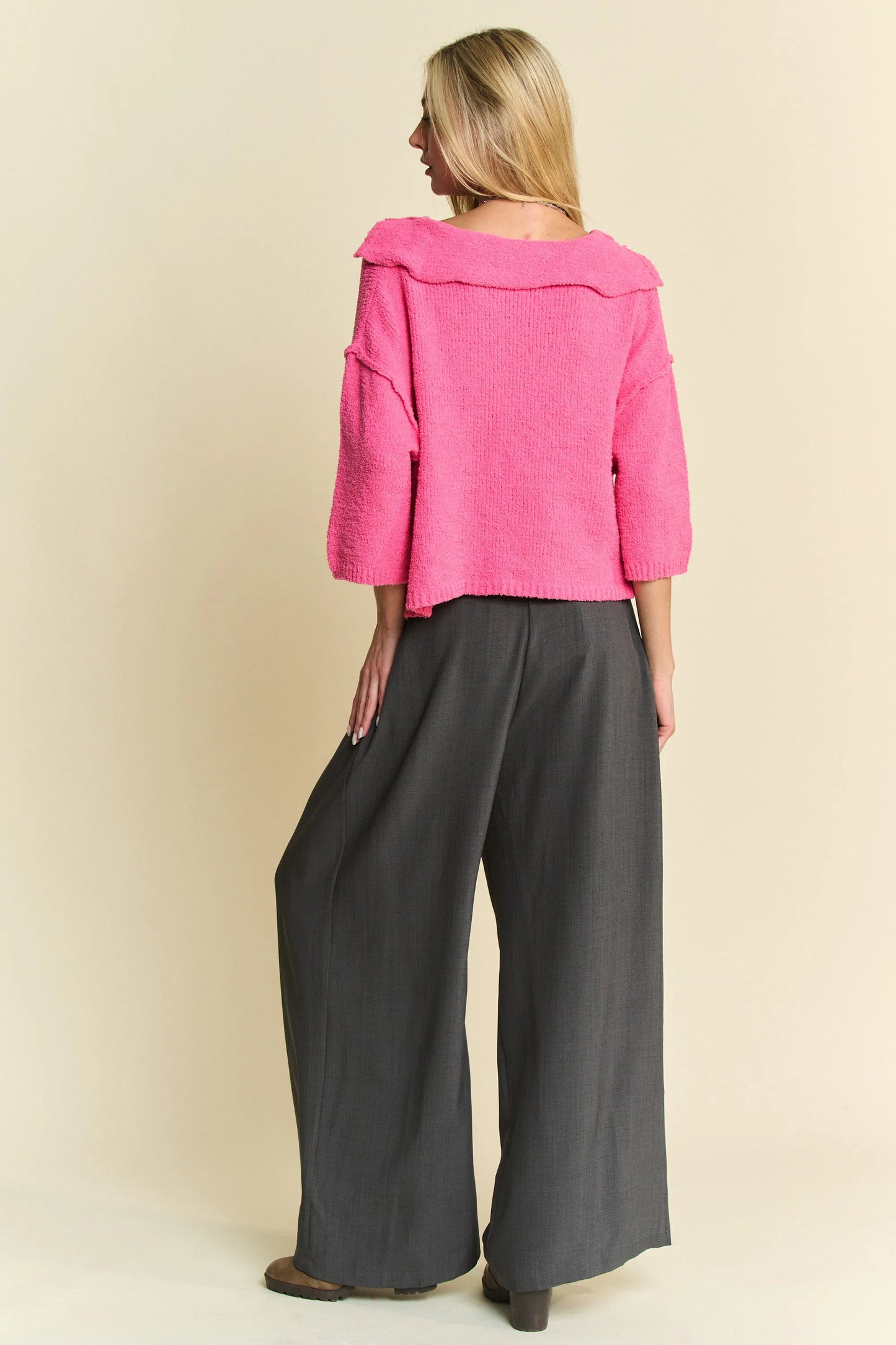 Davi & Dani Solid Back Pocket Shirring Detail Wide Leg Pants - Premium Women Pants from Trendsi - Just $57.99! Shop now at Handbags Specialist Headquarter