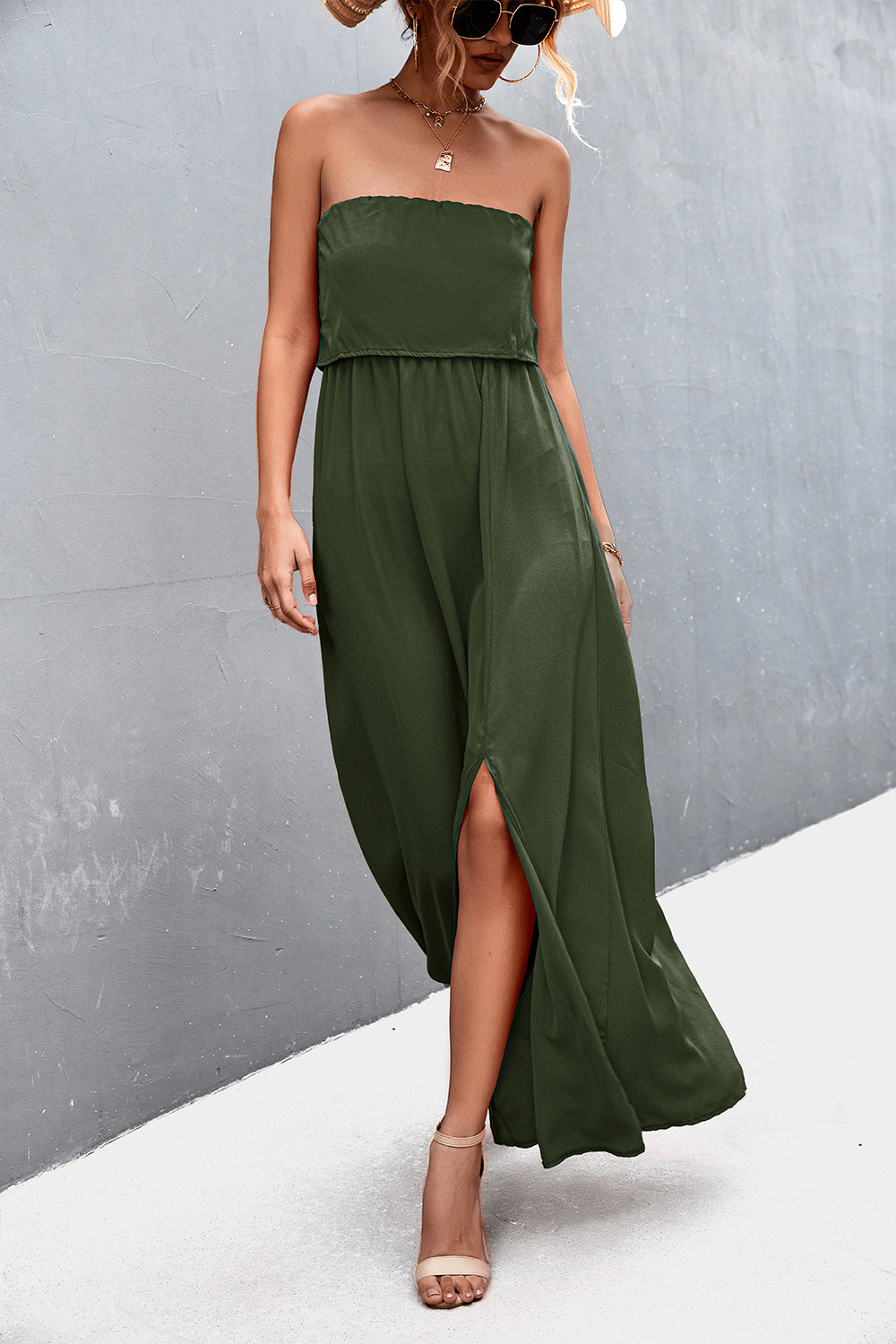 Strapless Split Maxi Dress - Premium Maxi Dress from Trendsi - Just $31.99! Shop now at Handbags Specialist Headquarter