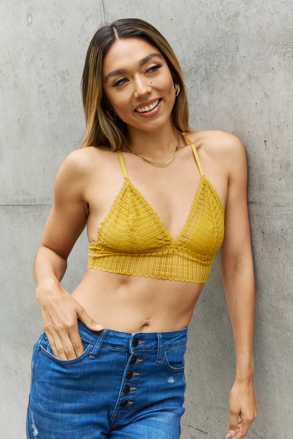 Leto Ribbed Lace Boho Racerback Bralette in Straw - Premium Tops from Trendsi - Just $28! Shop now at Handbags Specialist Headquarter