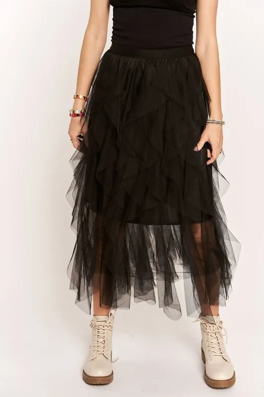 ADORA Ruffled Elastic Waist Midi Skirt - Premium Bottoms from Trendsi - Just $37.70! Shop now at Handbags Specialist Headquarter