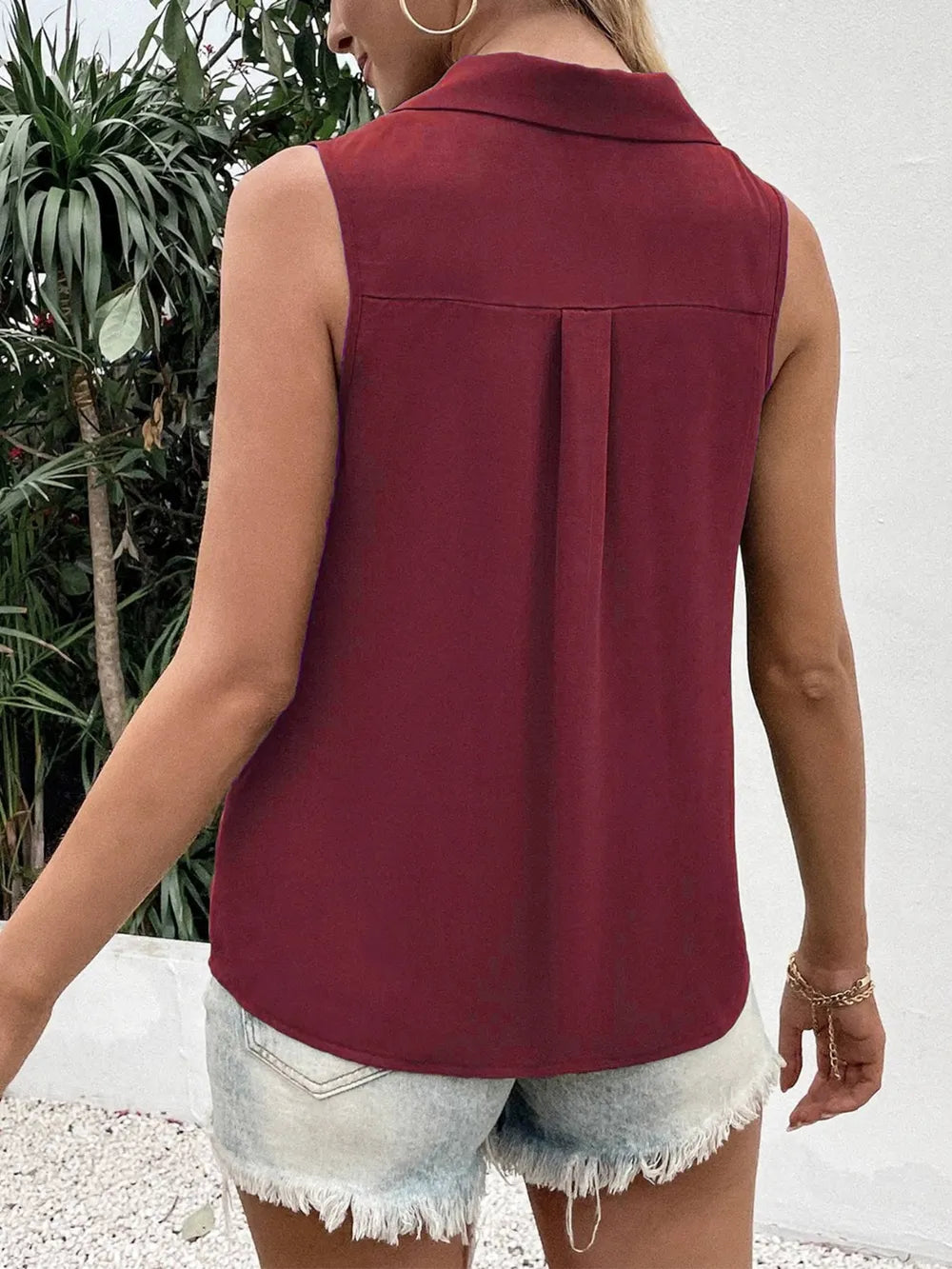 Full Size Johnny Collar Button Down Tank Plus Size - Premium Dresses from Trendsi - Just $20.99! Shop now at Handbags Specialist Headquarter