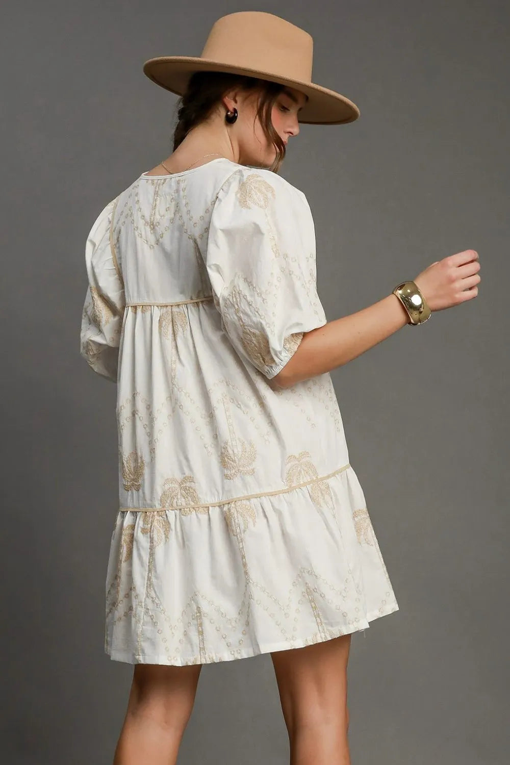 Umgee Full Size Embroidered Puff Sleeve Babydoll Dress Plus Size - Premium Dresses from Trendsi - Just $55.99! Shop now at Handbags Specialist Headquarter