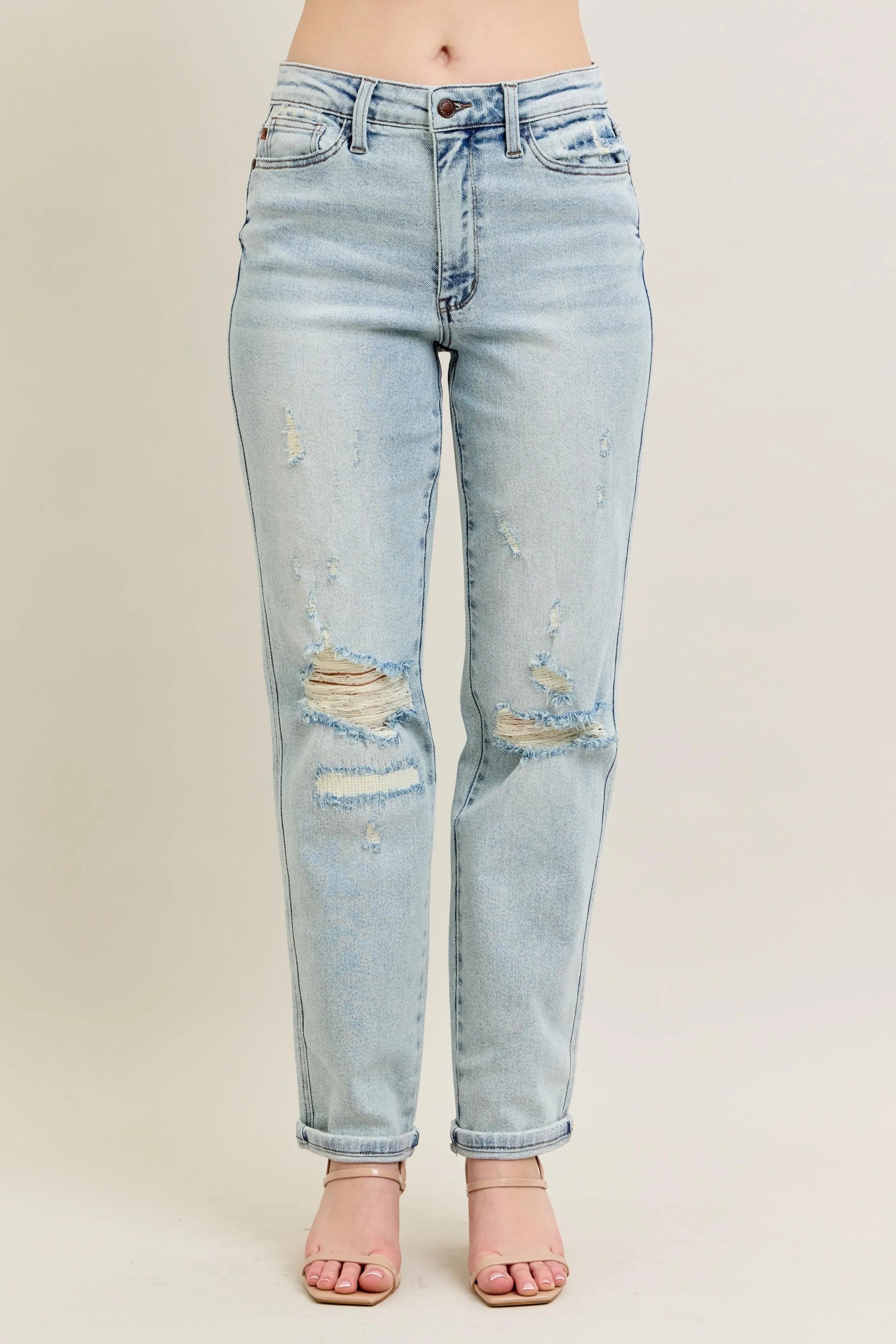 Judy Blue Full Size Mr Repair Stitch Detail Destroy Single Cuff Bf Jeans Plus Size - Premium Women / Jeans & Denim from Trendsi - Just $70.99! Shop now at Handbags Specialist Headquarter