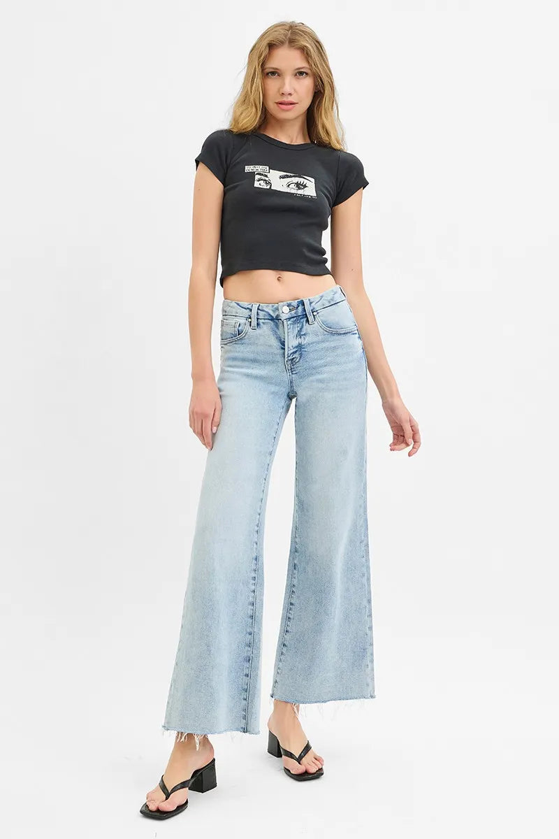 RISEN Full Size Tummy Control Low Rise Wide Leg Raw Cut Hem Jeans Plus Size - Premium Women / Jeans & Denim from Trendsi - Just $67.99! Shop now at Handbags Specialist Headquarter