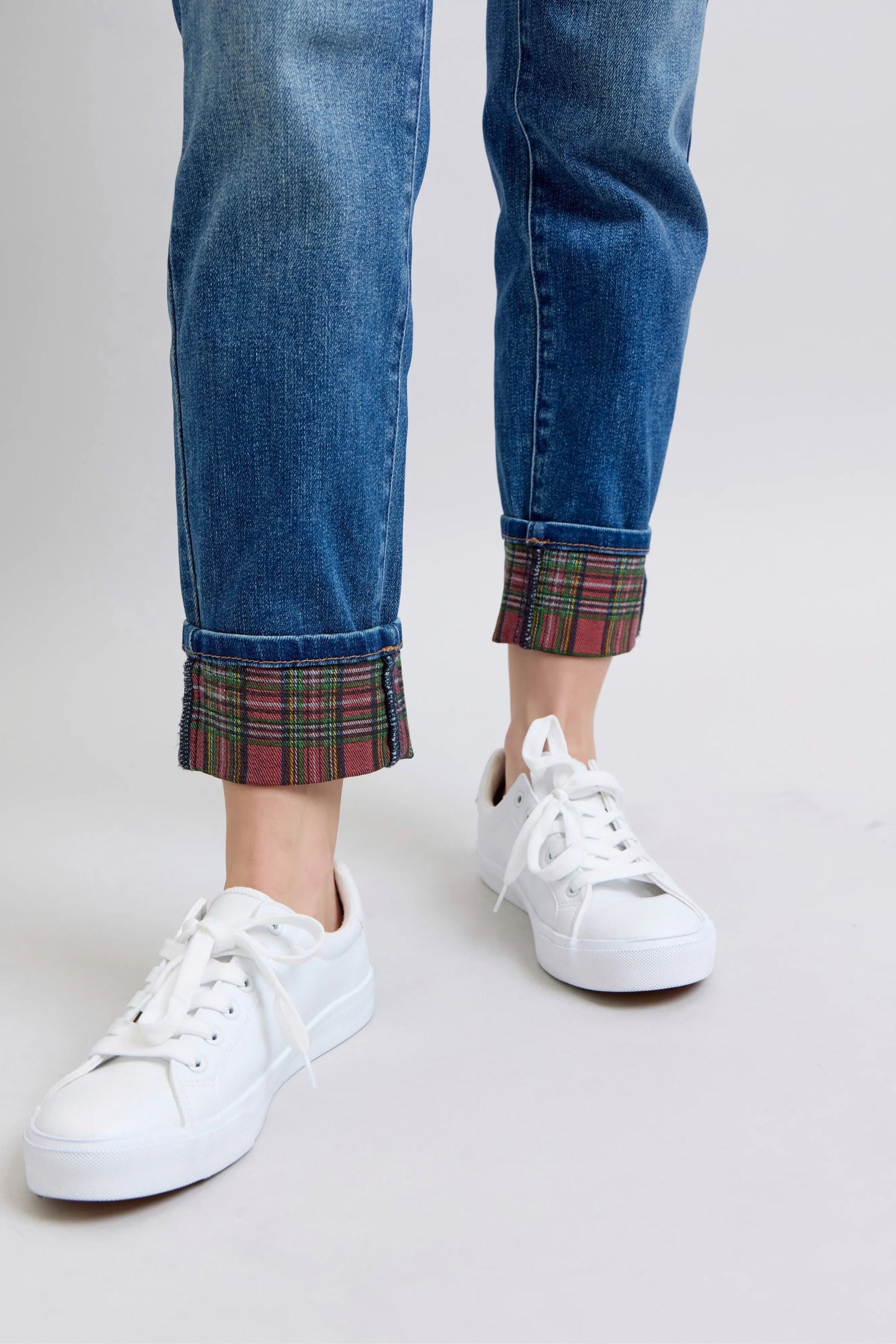 Judy Blue Full Size Mr Plaid Print Cuff Bf Jeans Plus Size - Premium Women / Jeans & Denim from Trendsi - Just $66.99! Shop now at Handbags Specialist Headquarter