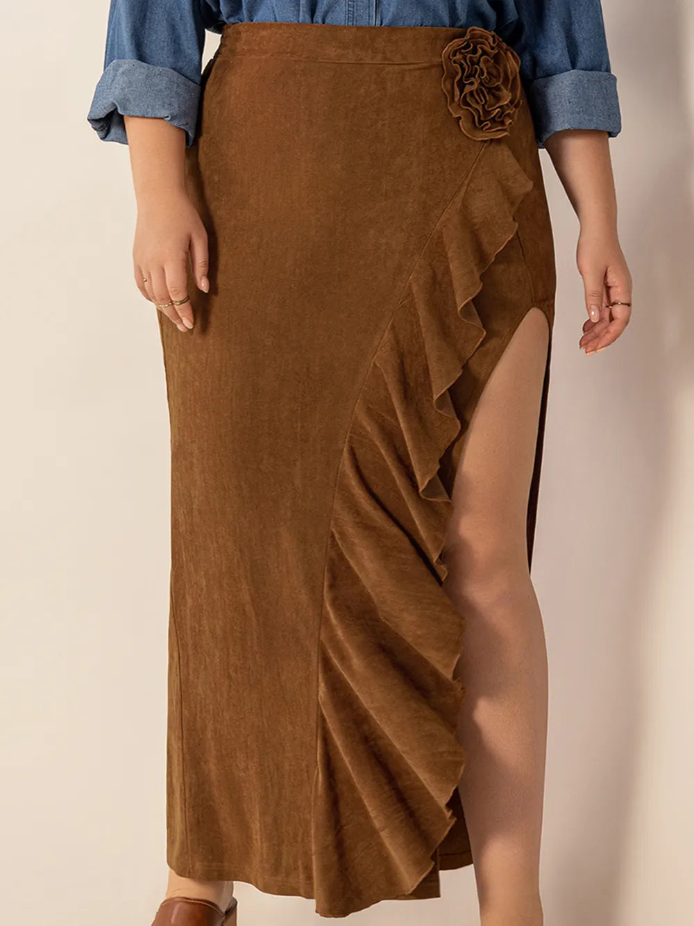 Plus Size Ruffled Slit High Rise Skirt - Premium from Trendsi - Just $38.99! Shop now at Handbags Specialist Headquarter