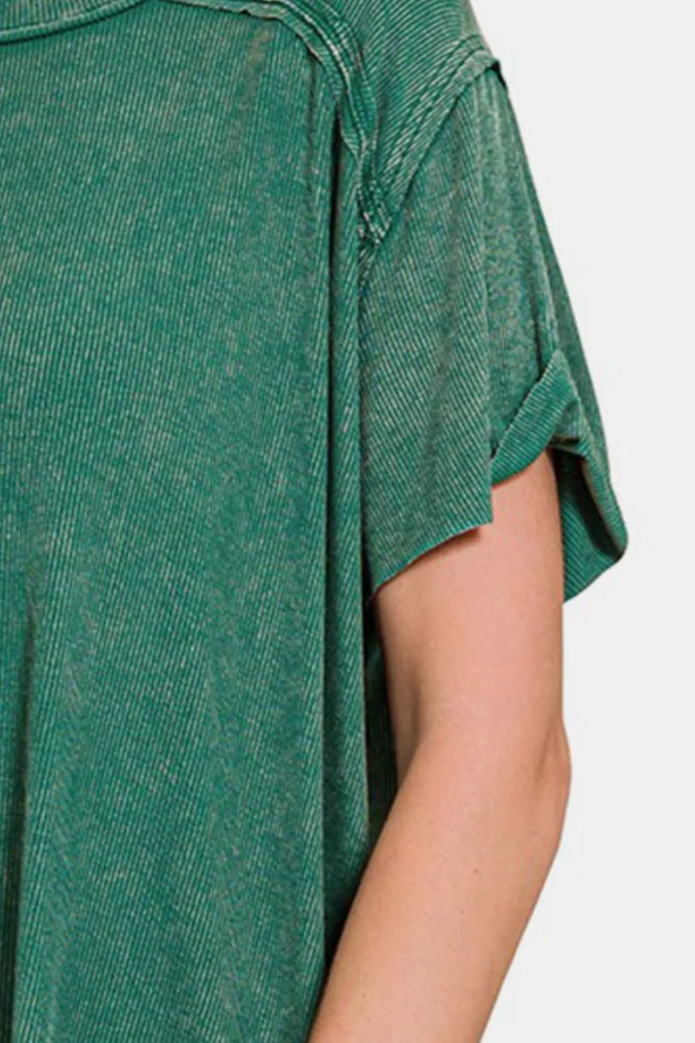 Zenana Washed Ribbed Short Sleeve Top - Premium Women / Jeans & Denim from Trendsi - Just $28.02! Shop now at Handbags Specialist Headquarter