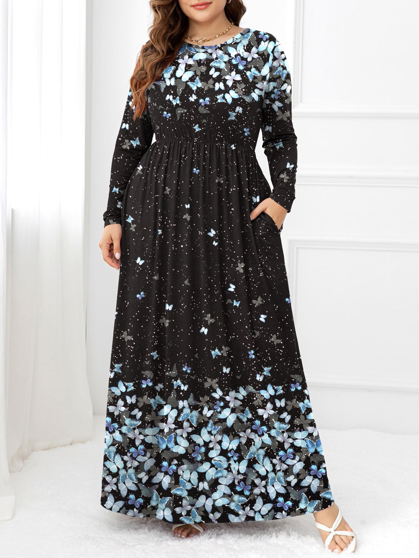Plus Size Round Neck Maxi Dress with Pockets - Premium Dresses from Trendsi - Just $48.99! Shop now at Handbags Specialist Headquarter