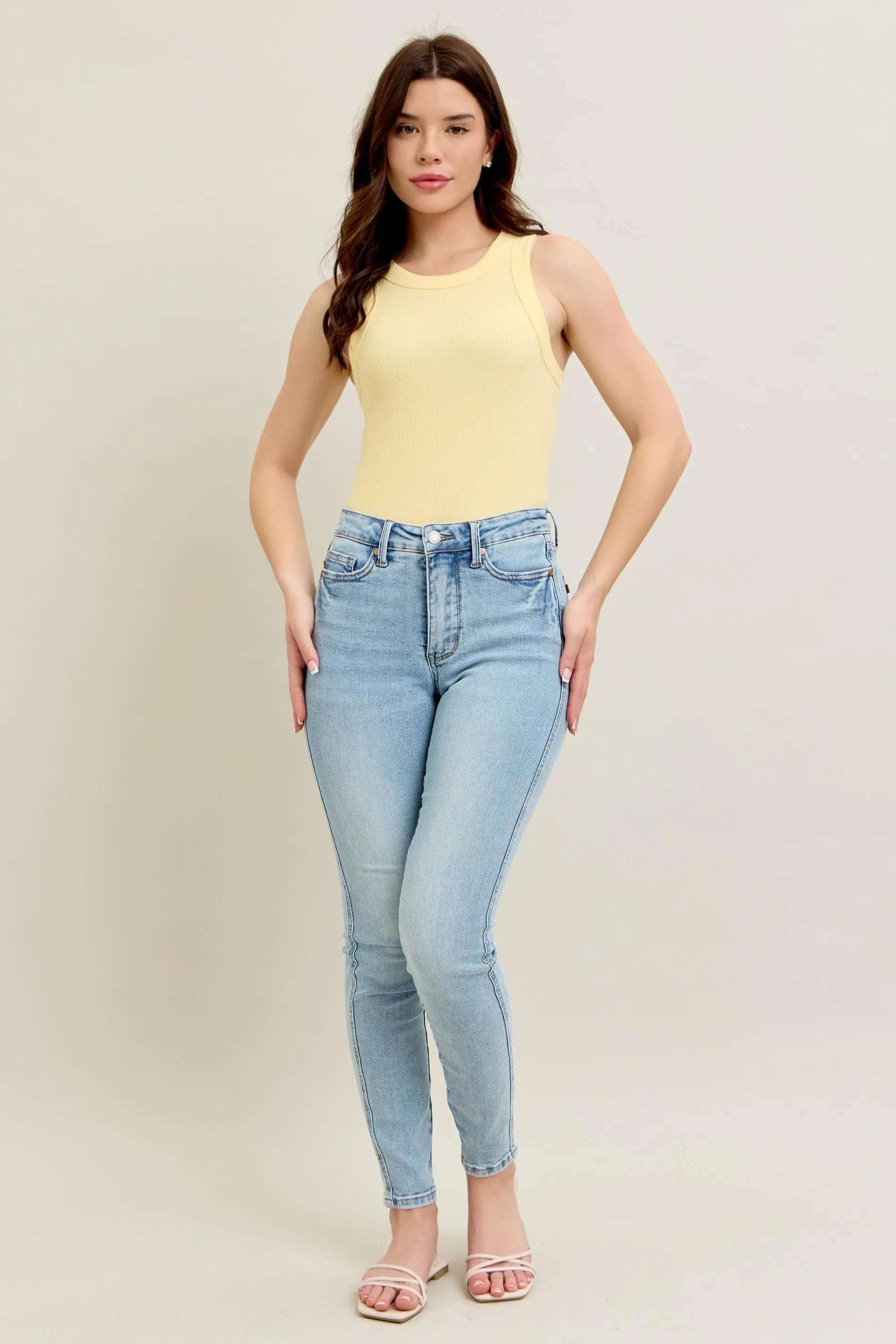 Judy Blue Full Size Mr Tummy Control Vintage Wash Skinny Jeans Plus Size - Premium Women / Jeans & Denim from Trendsi - Just $64.99! Shop now at Handbags Specialist Headquarter