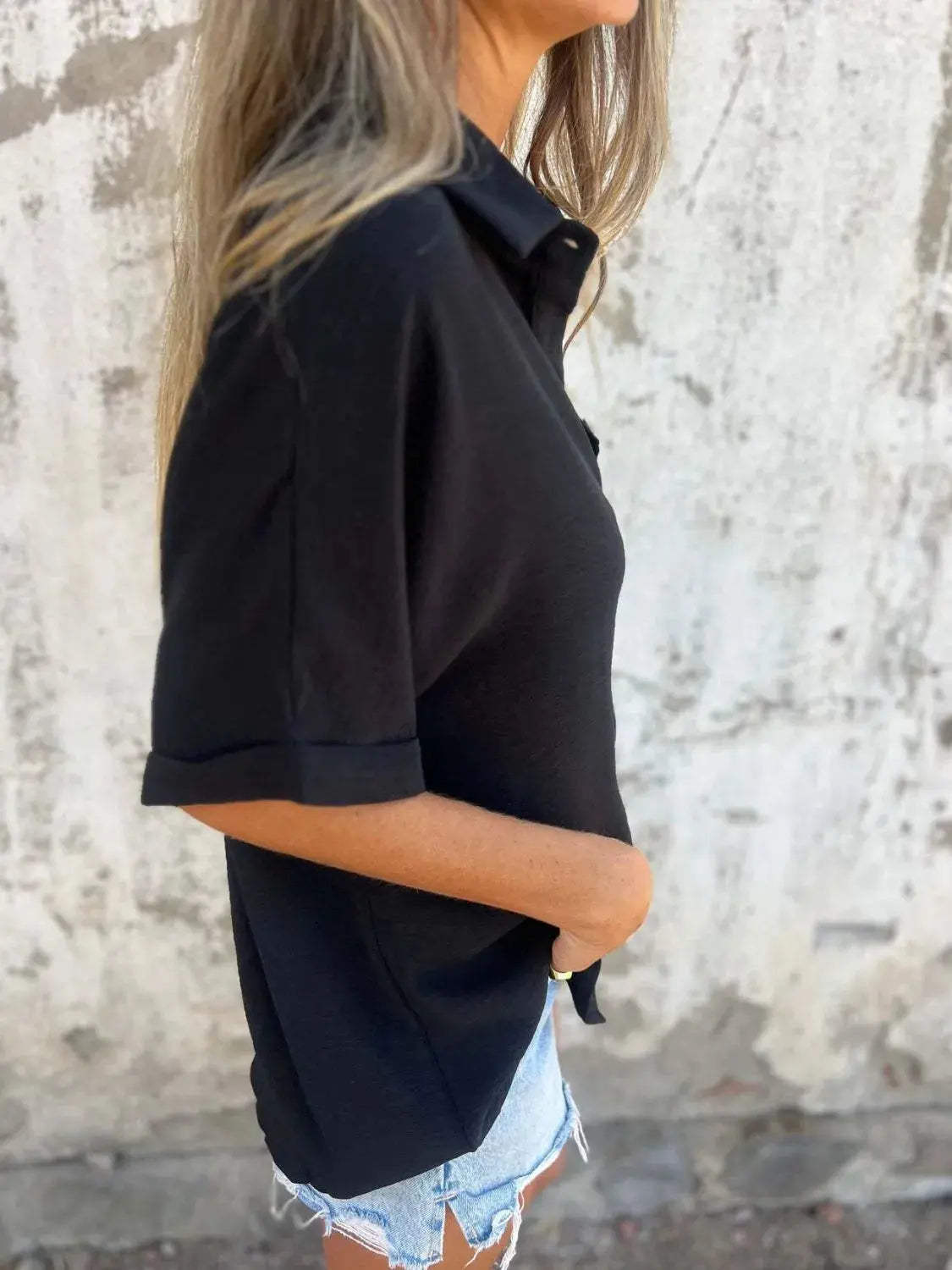 Full Size Collared Neck Half Sleeve Shirt Plus Size.