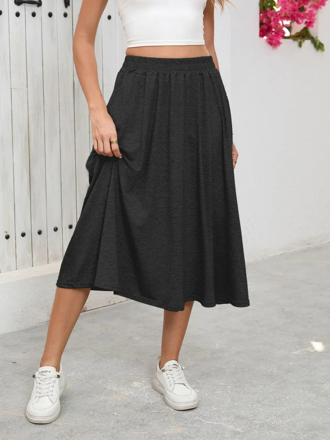 Elastic Waist Skirt With Pockets - Premium Skirts from Trendsi - Just $23.99! Shop now at Handbags Specialist Headquarter