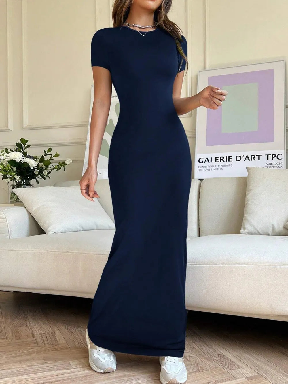Short Sleeve Maxi Tee Dress - Premium Maxi Dress from Trendsi - Just $29.99! Shop now at Handbags Specialist Headquarter