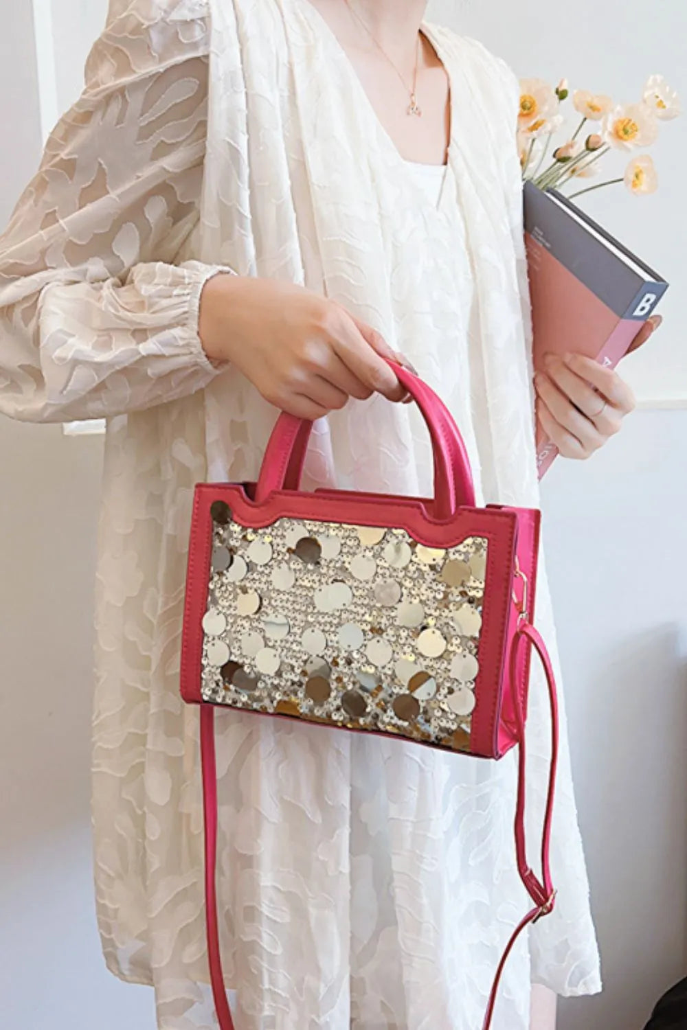 PU Leather Sequin Handbag - Premium handbags from Trendsi - Just $29.99! Shop now at Handbags Specialist Headquarter