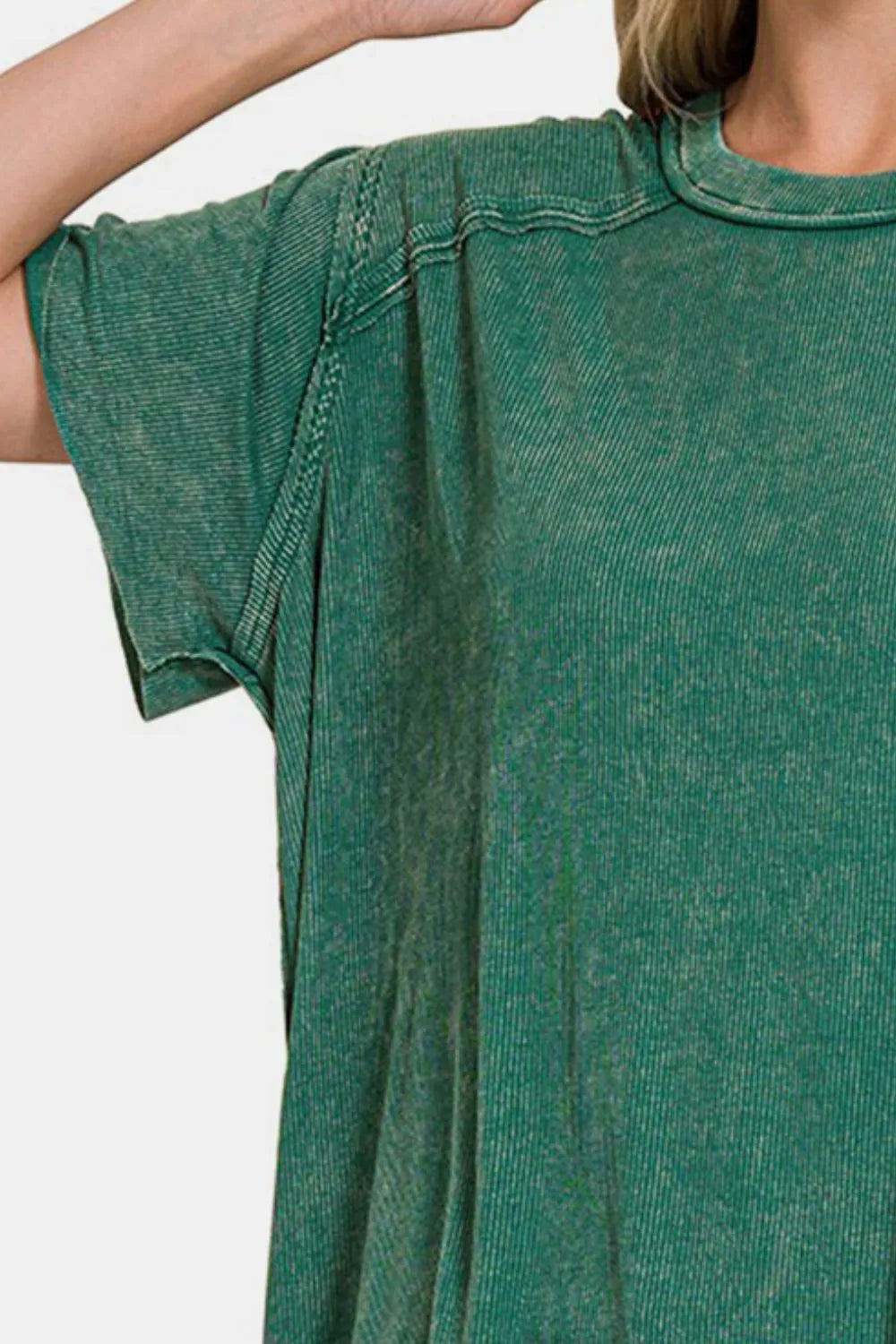 Zenana Washed Ribbed Short Sleeve Top - Premium Women / Jeans & Denim from Trendsi - Just $28.02! Shop now at Handbags Specialist Headquarter