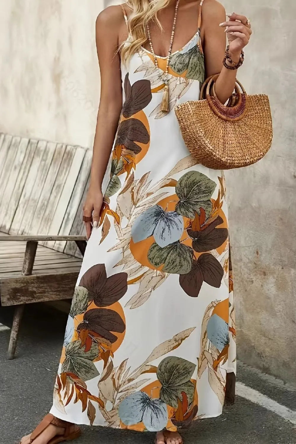 Printed Spaghetti Strap Maxi Dress - Premium Maxi Dress from Trendsi - Just $25.99! Shop now at Handbags Specialist Headquarter