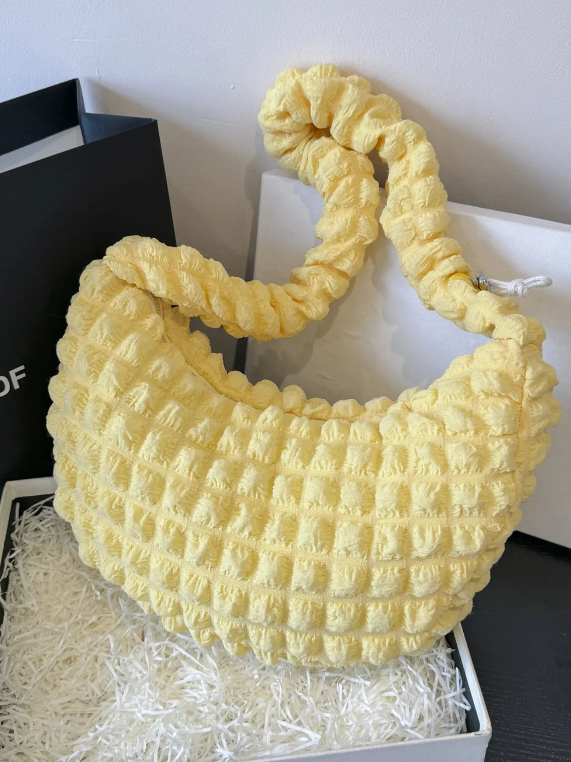 Drawstring Strap Bubble Textured Shoulder Bag.