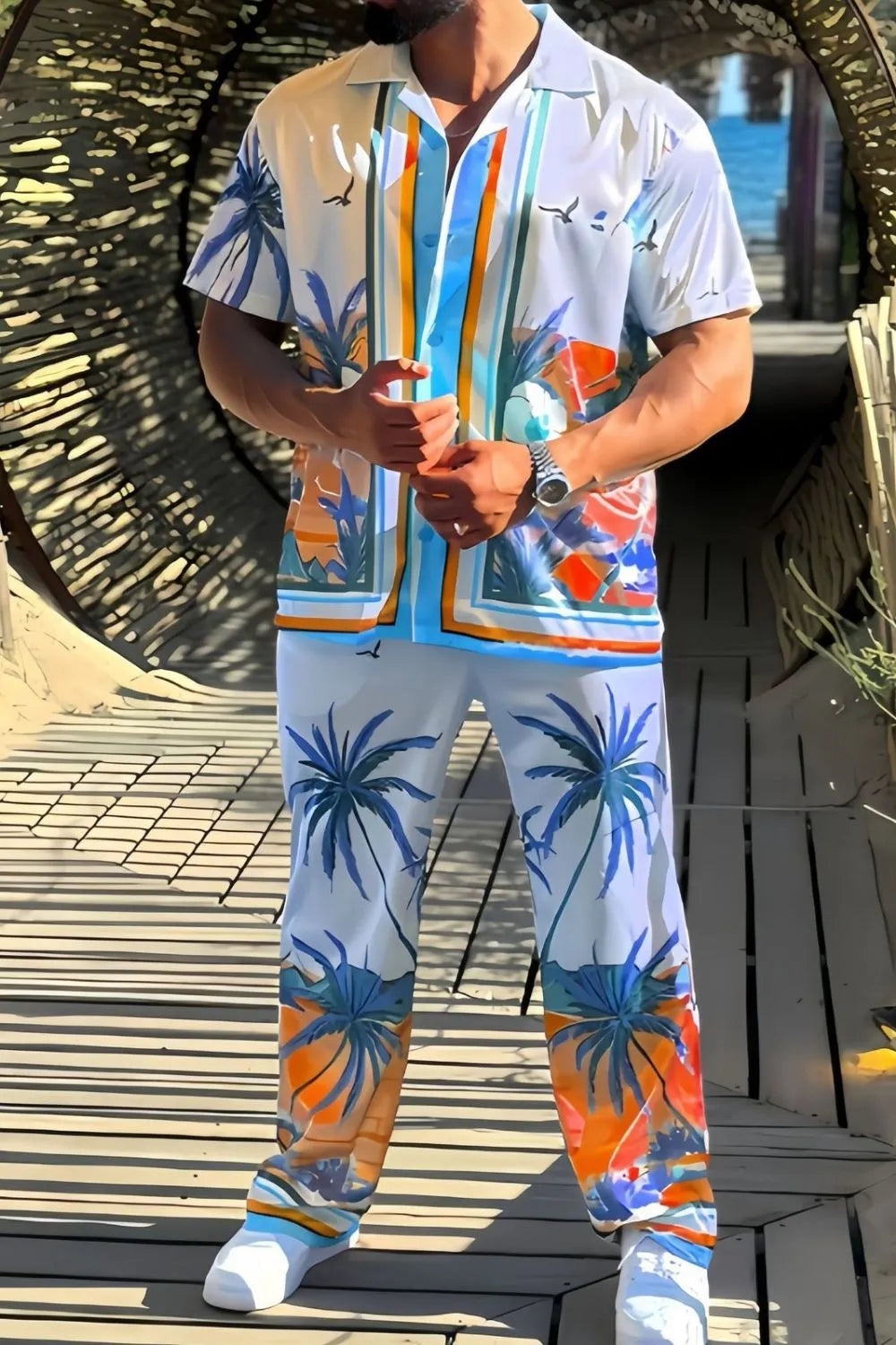 Men's Full Size Printed Short Sleeve Top and Pants Set Plus Size - Premium Men's Shirts from Trendsi - Just $39.38! Shop now at Handbags Specialist Headquarter