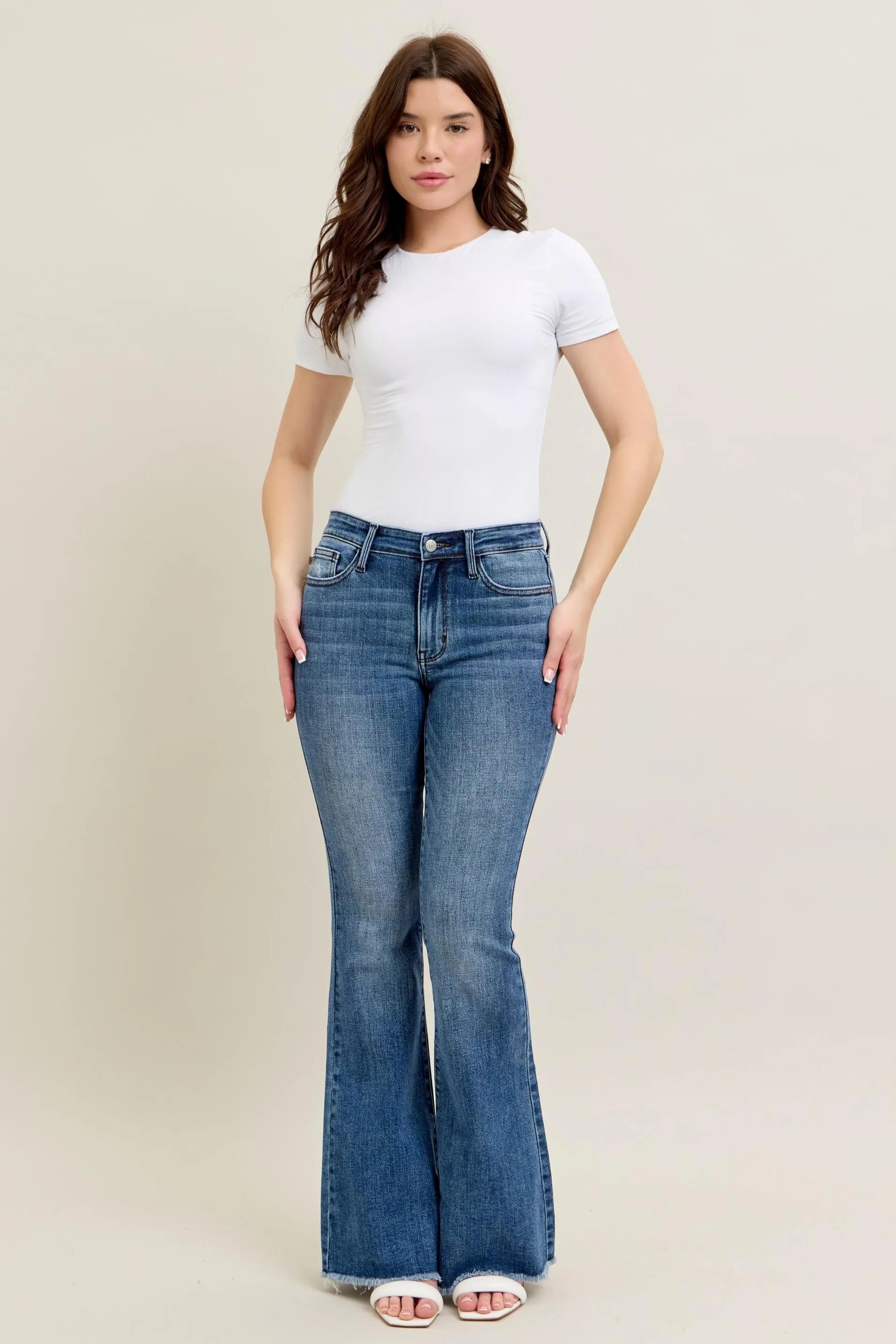 Judy Blue Full Size Mr Vintage Wash Flare Jeans W/ Destroy and Fray Hem Plus Size - Premium Women / Jeans & Denim from Trendsi - Just $69.99! Shop now at Handbags Specialist Headquarter