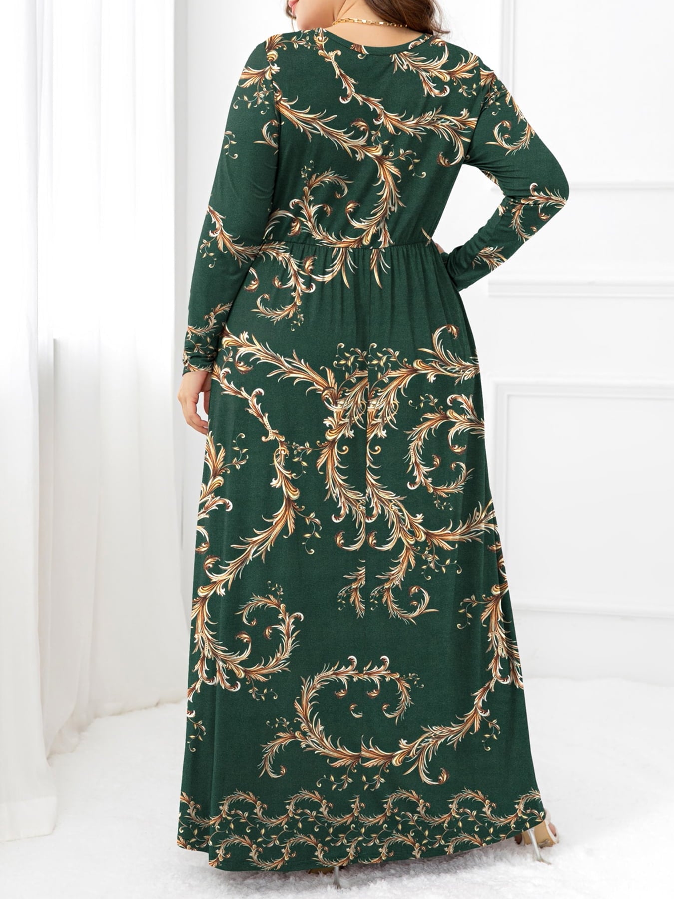 Plus Size Round Neck Maxi Dress with Pockets - Premium Dresses from Trendsi - Just $48.99! Shop now at Handbags Specialist Headquarter