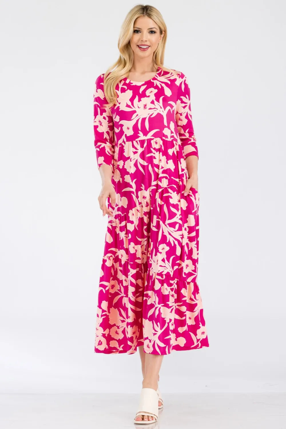Celeste Full Size Floral Round Neck Ruffle Hem Dress - Premium Dresses from Trendsi - Just $50.99! Shop now at Handbags Specialist Headquarter