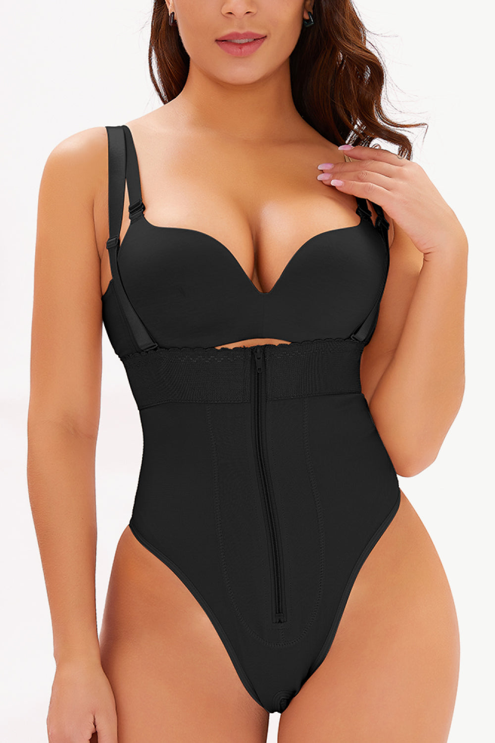Full Size Adjustable Strap Zip-Up Shaping Bodysuit - Premium Bottoms from Trendsi - Just $36.99! Shop now at Handbags Specialist Headquarter