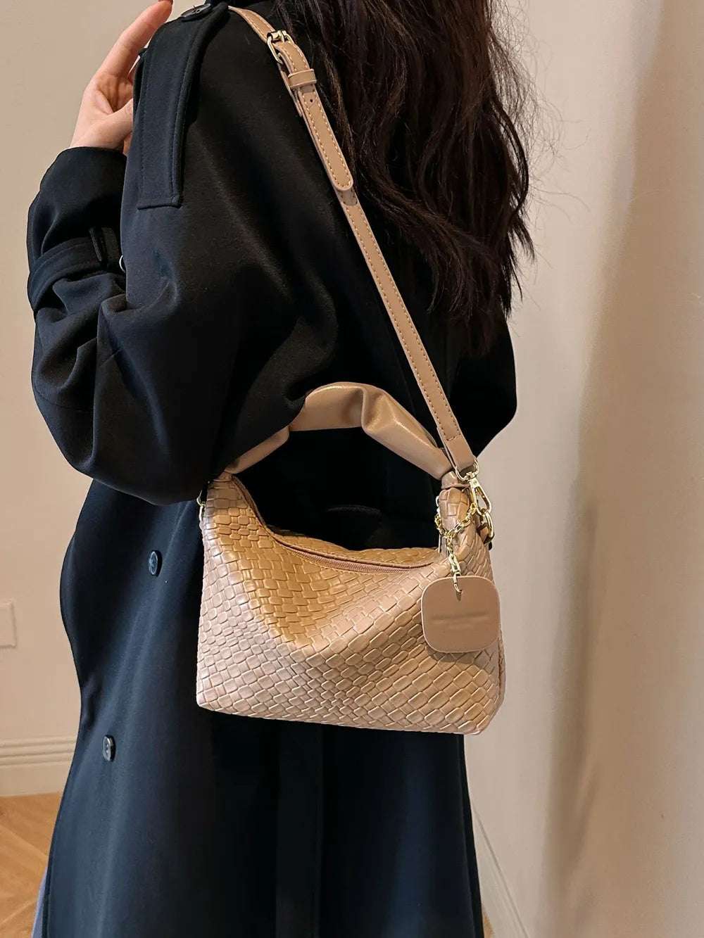 PU Leather Woven Crossbody Bag - Premium Crossbody Bag from Trendsi - Just $27.99! Shop now at Handbags Specialist Headquarter