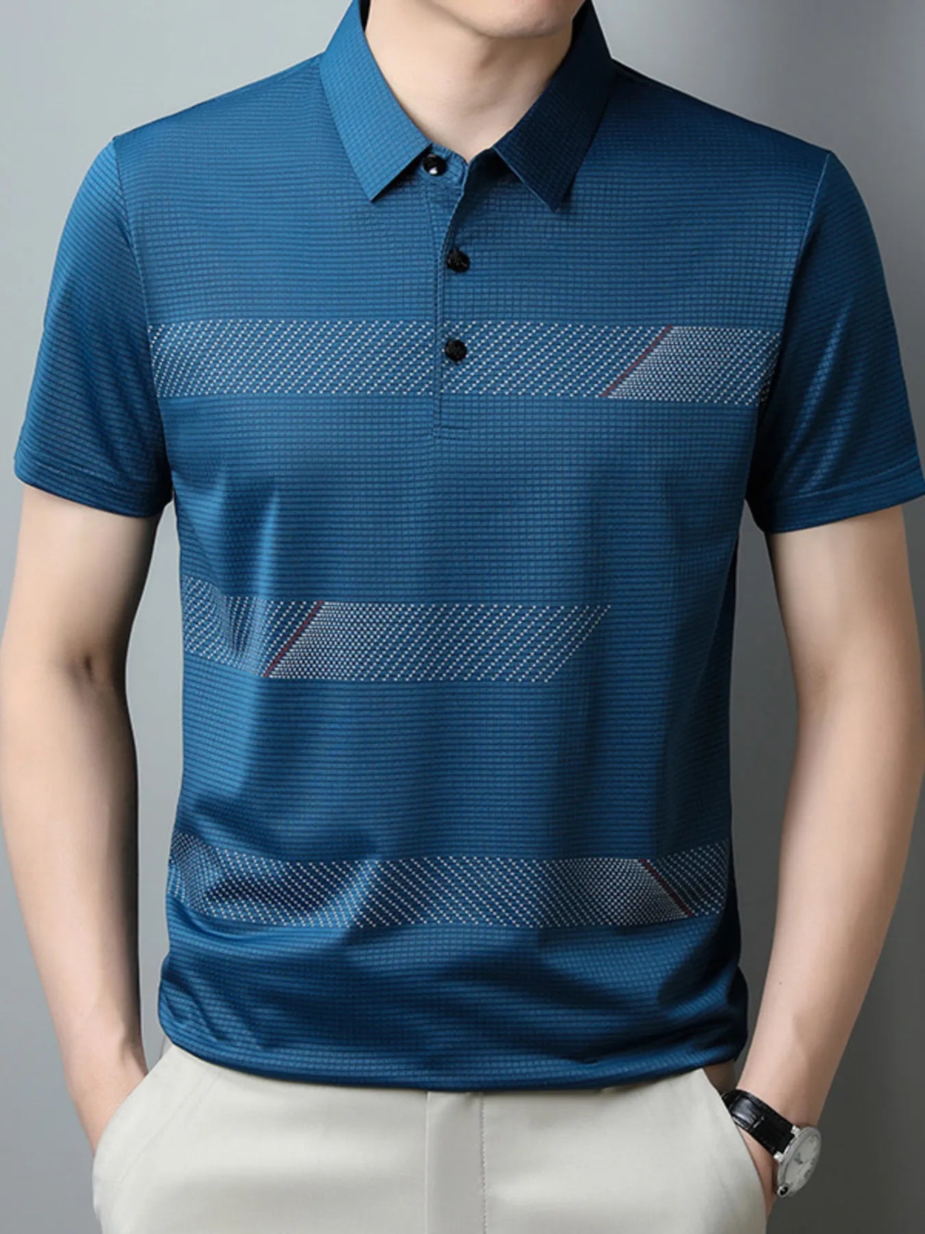 Men's Plus Size Striped Short Sleeve Casual Polo Shirt - Premium Men's Polo shirt from Trendsi - Just $29.99! Shop now at Handbags Specialist Headquarter