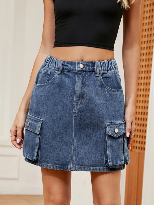 High Waist Denim Skirt - Premium Skirts from Trendsi - Just $40.99! Shop now at Handbags Specialist Headquarter