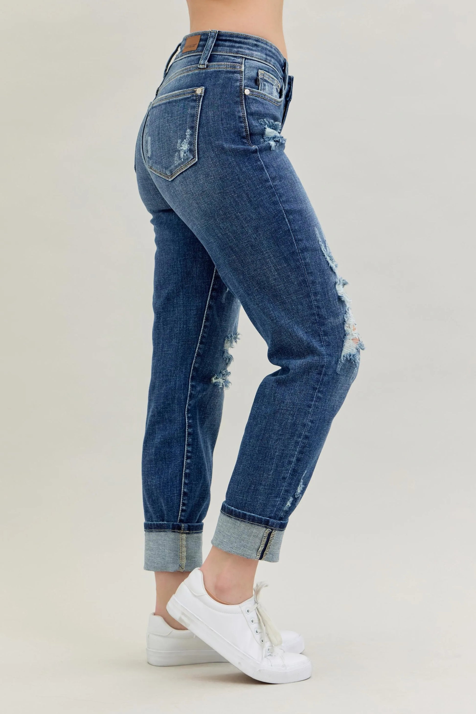 Judy Blue Full Size Mid Rise Cuffed Destroy Bf Jeans Plus Size - Premium Women / Jeans & Denim from Trendsi - Just $62.99! Shop now at Handbags Specialist Headquarter