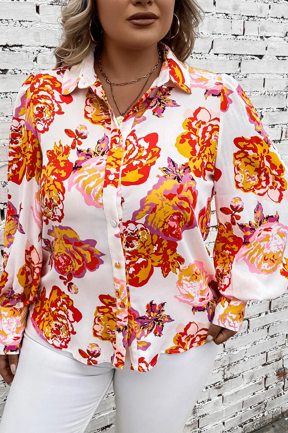 Plus Size Printed Long Sleeve Shirt - Premium Plus Size Shirts from Trendsi - Just $31! Shop now at Handbags Specialist Headquarter