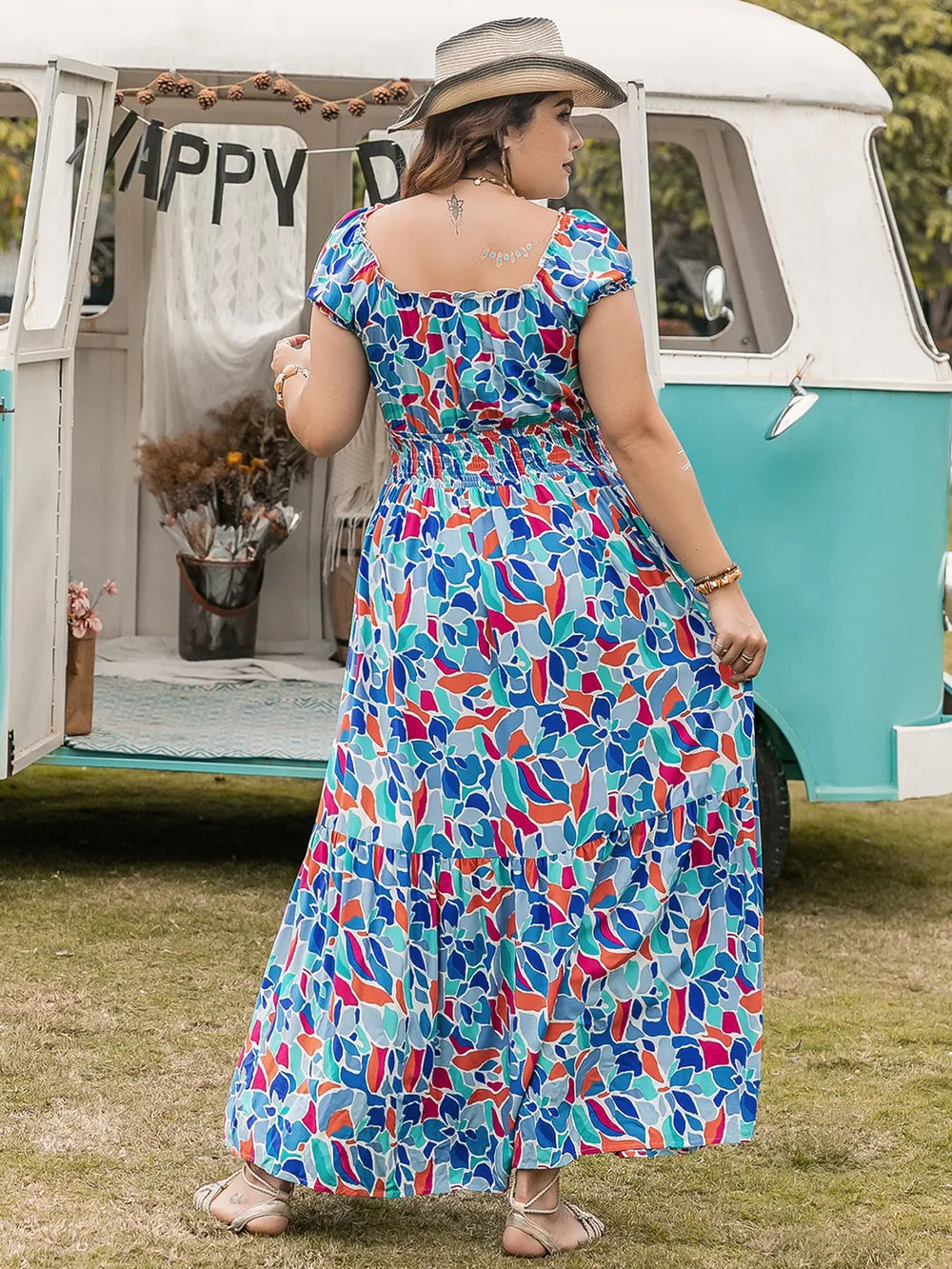 Plus Size Printed Cap Sleeve Dress - Premium Dresses from Trendsi - Just $42.99! Shop now at Handbags Specialist Headquarter