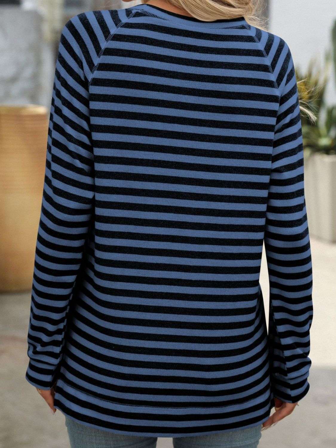 Mandy Striped Round Neck Long Sleeve T-Shirt - Premium Women / Tops from Trendsi - Just $24.72! Shop now at Handbags Specialist Headquarter