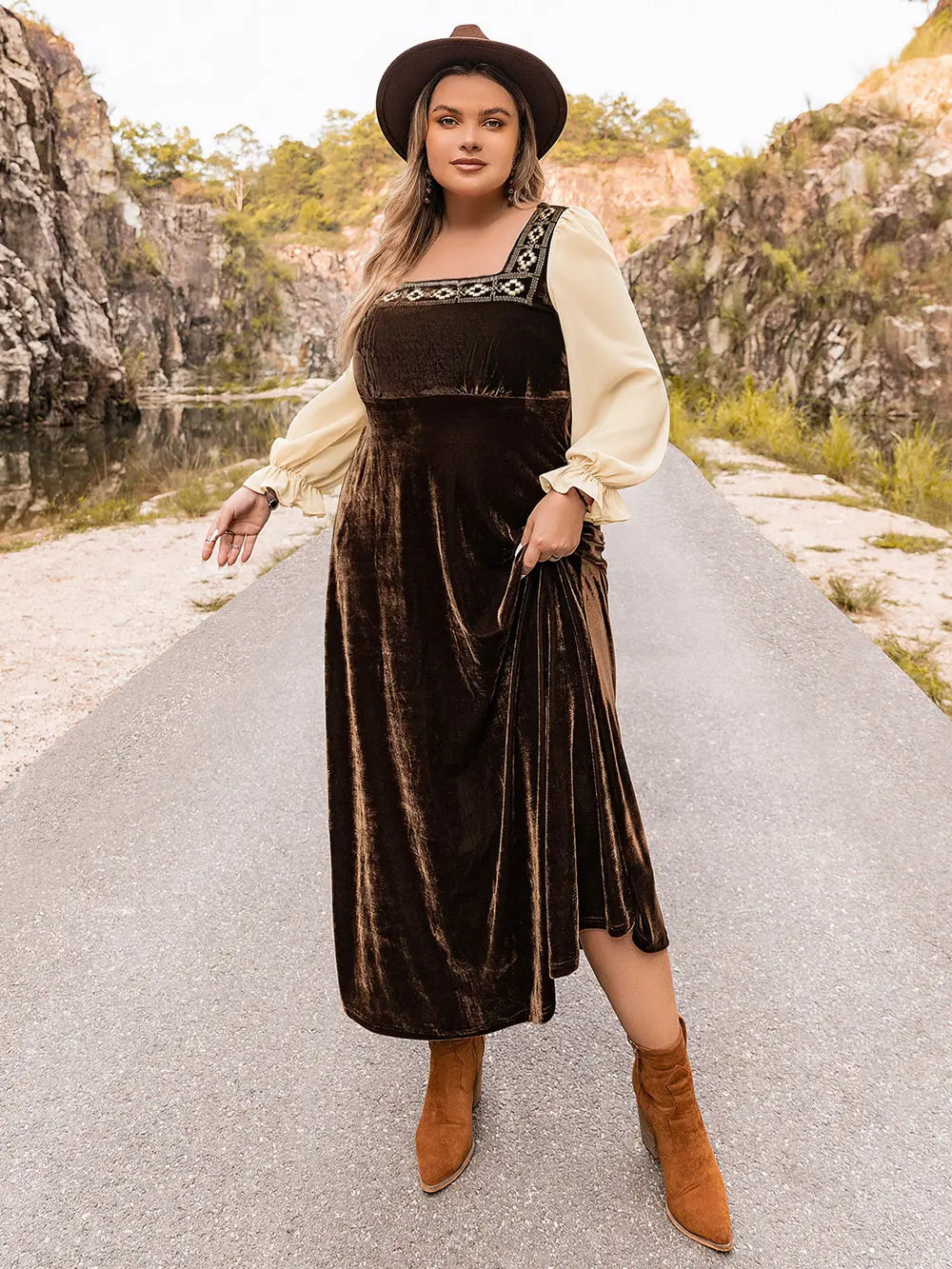 Plus Size Embroidered Square Neck Dress - Premium Dresses from Trendsi - Just $57.99! Shop now at Handbags Specialist Headquarter