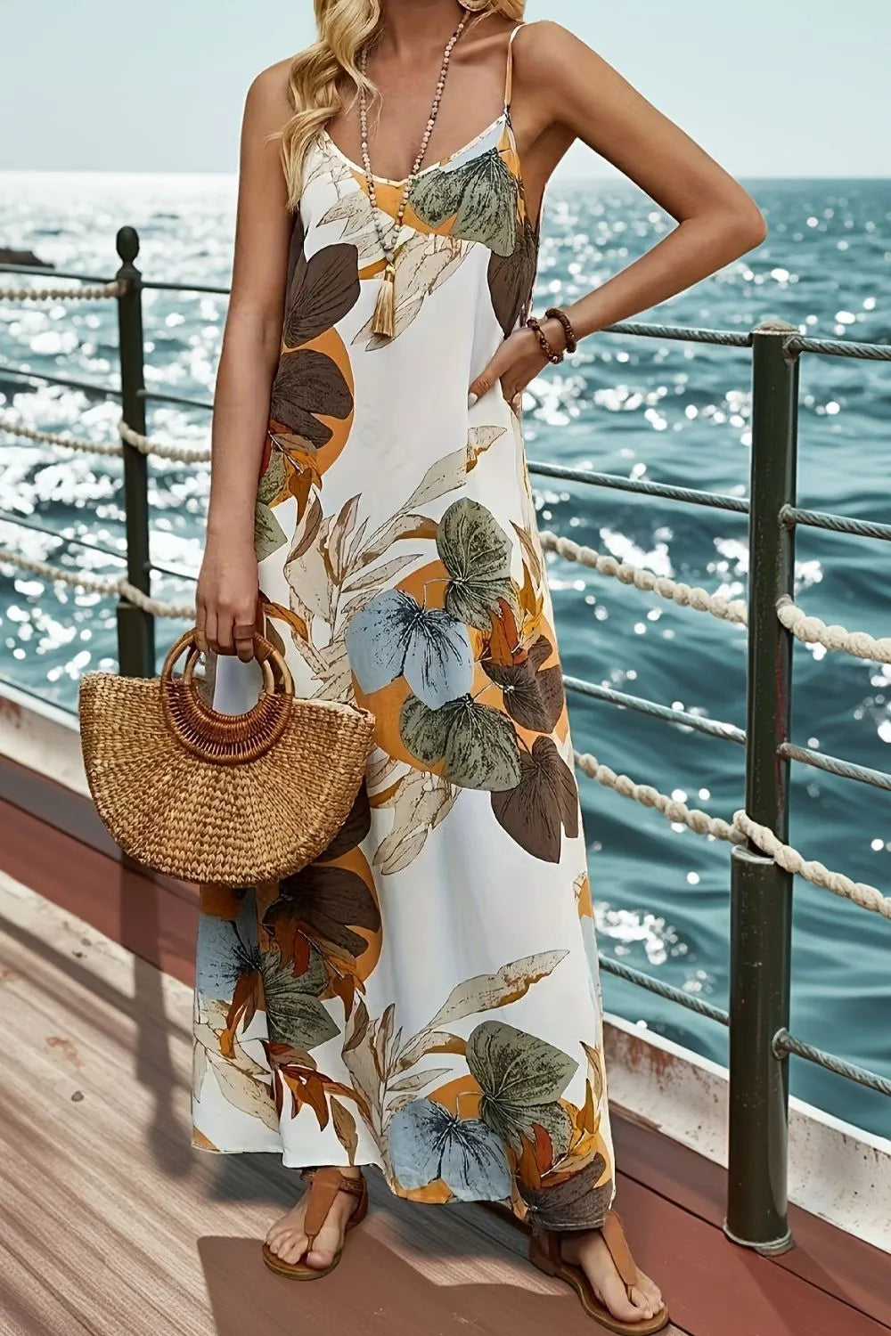Printed Spaghetti Strap Maxi Dress - Premium Maxi Dress from Trendsi - Just $25.99! Shop now at Handbags Specialist Headquarter