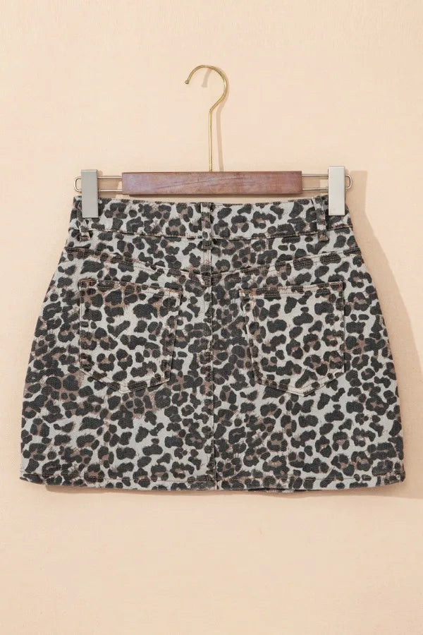 Leopard Denim Mini Skirt - Premium Skirts from Trendsi - Just $37.99! Shop now at Handbags Specialist Headquarter