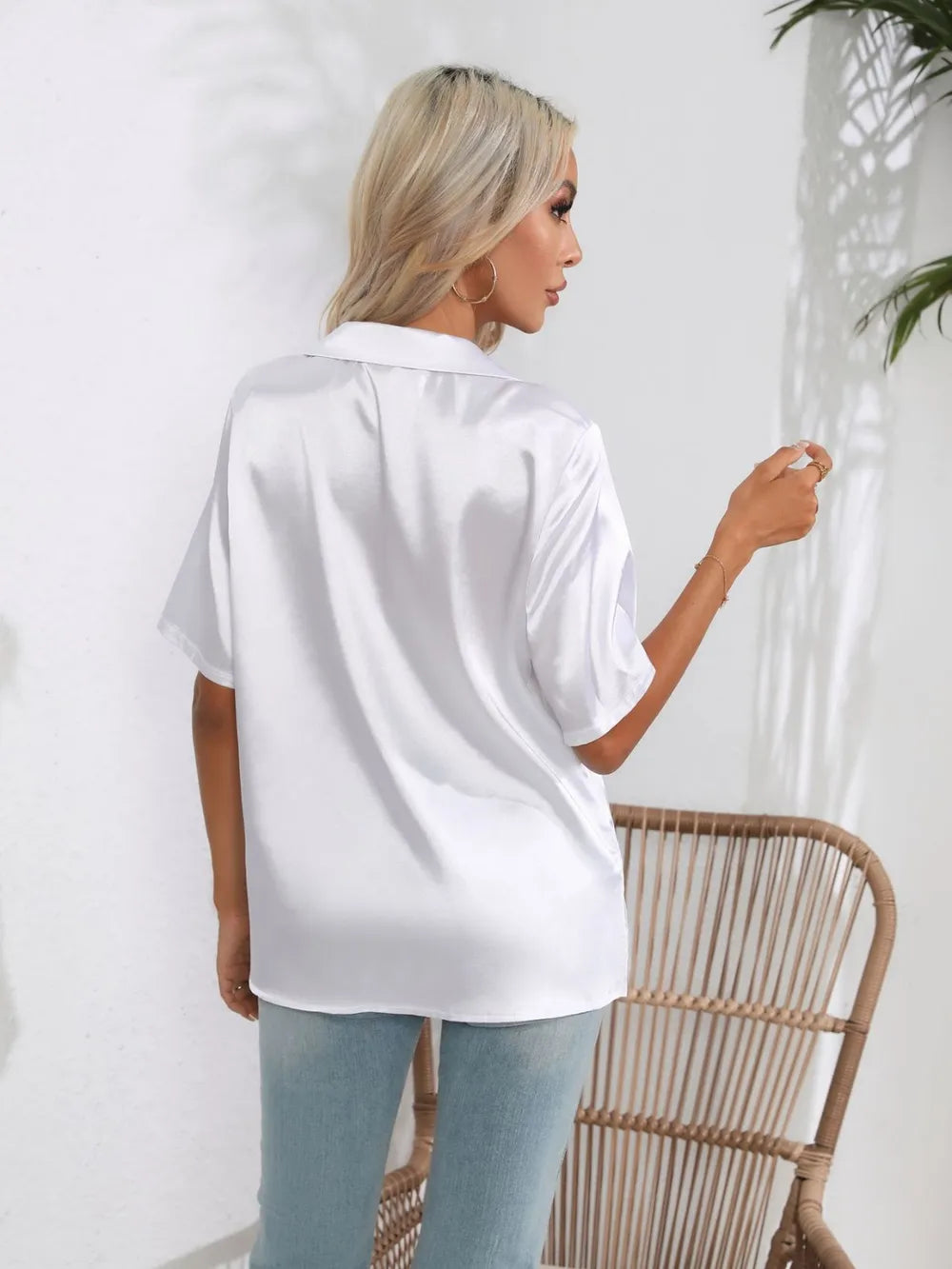 Button Down Short Sleeve Shirt - Premium Women's Down Shirt Tops from Trendsi - Just $19.48! Shop now at Handbags Specialist Headquarter