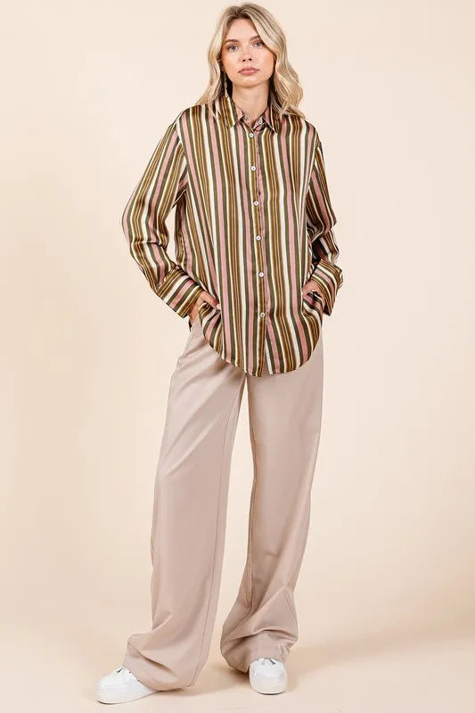 Mittoshop Striped Button Down Satin Shirt - Premium Women's Down Shirt Tops from Trendsi - Just $42.02! Shop now at Handbags Specialist Headquarter