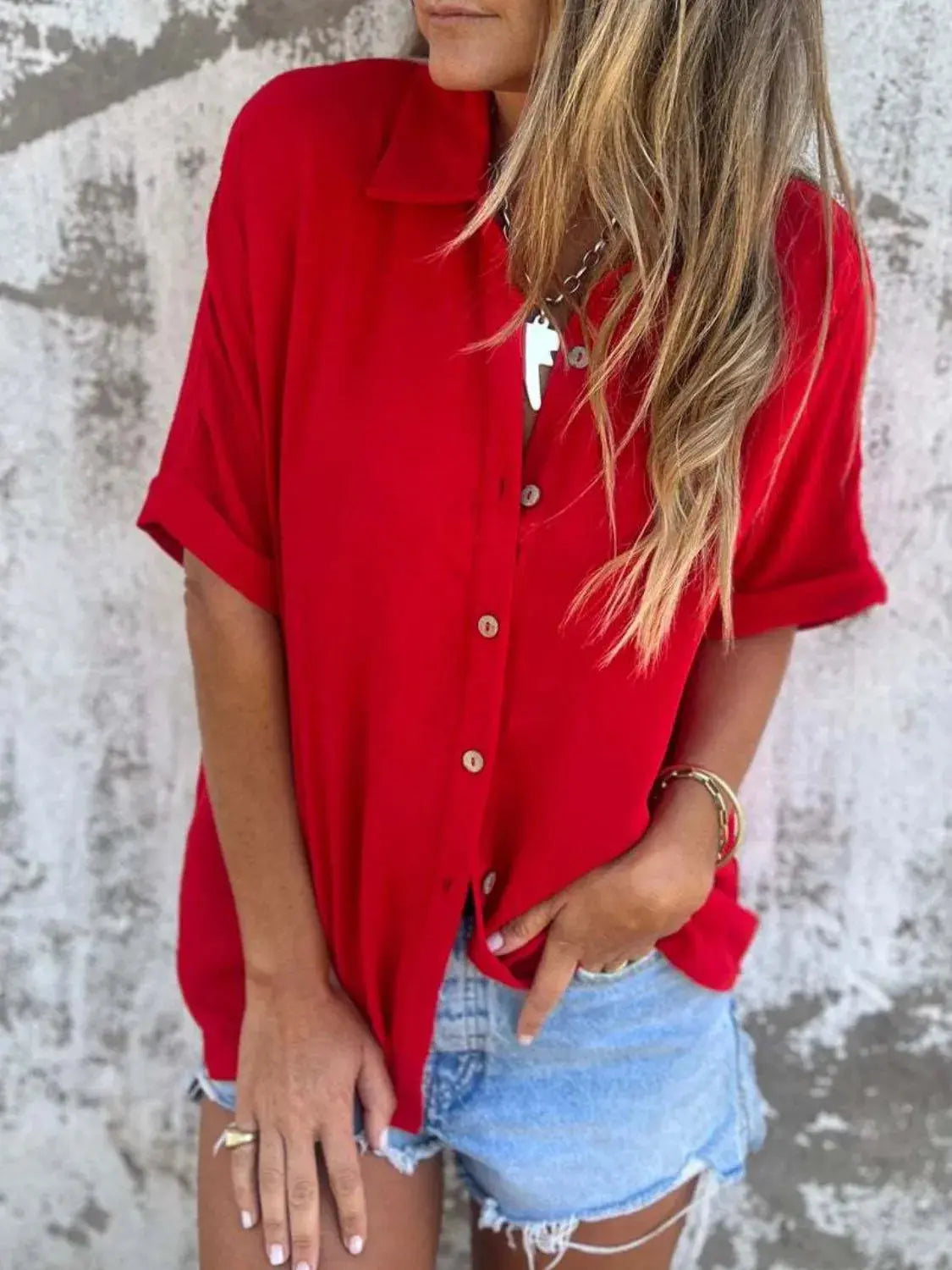 Full Size Collared Neck Half Sleeve Shirt Plus Size.