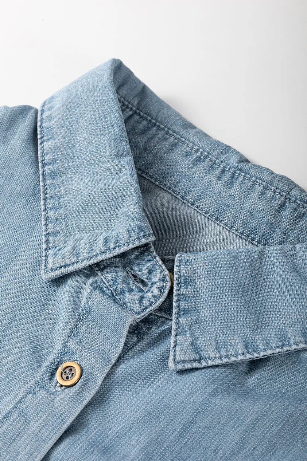 Folded Short Sleeve Patched Pocket Denim Shirt - Premium Women / Jeans & Denim from Trendsi - Just $48.76! Shop now at Handbags Specialist Headquarter