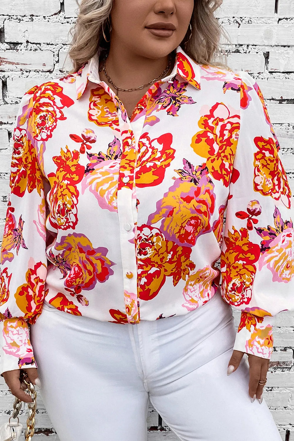 Plus Size Printed Long Sleeve Shirt - Premium Plus Size Shirts from Trendsi - Just $31! Shop now at Handbags Specialist Headquarter