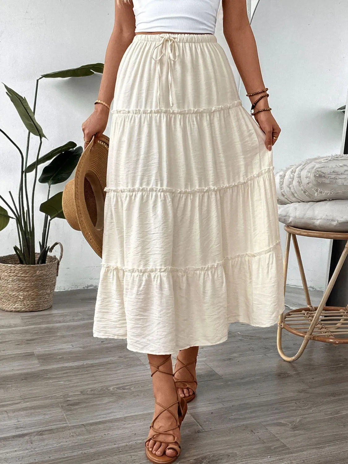 Drawstring Frill Tiered Skirt - Premium Skirts from Trendsi - Just $35.99! Shop now at Handbags Specialist Headquarter