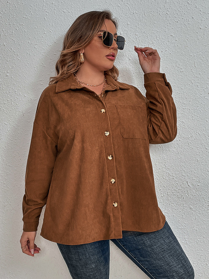 Honey Plus Size Collared Neck Long Sleeve Shirt - Premium Plus Size Shirts from Trendsi - Just $43! Shop now at Handbags Specialist Headquarter