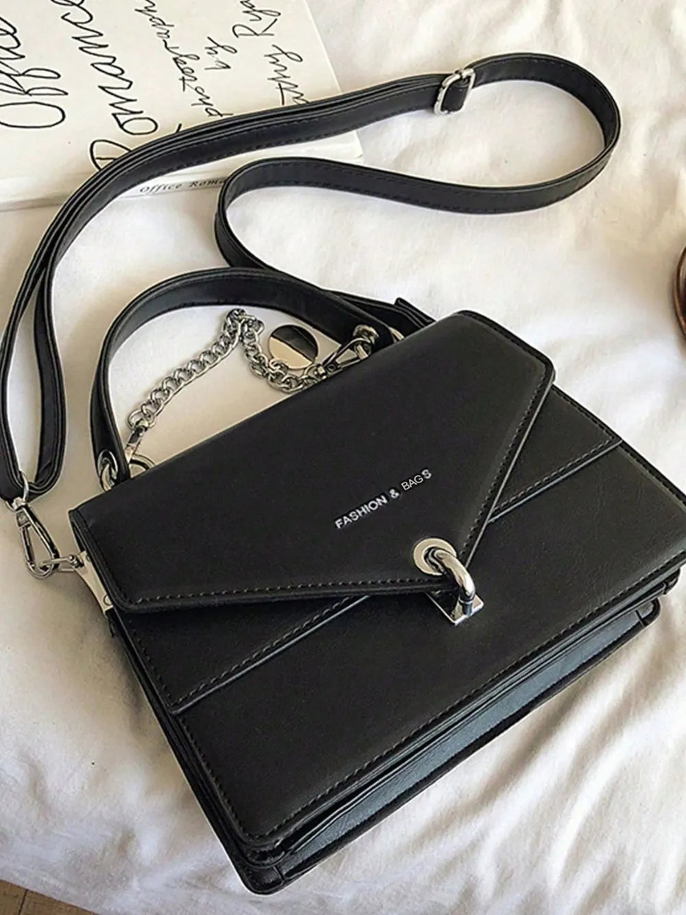 Chain PU Leather Detachable Shoulder Strap Handbag - Premium handbags from Trendsi - Just $31.99! Shop now at Handbags Specialist Headquarter