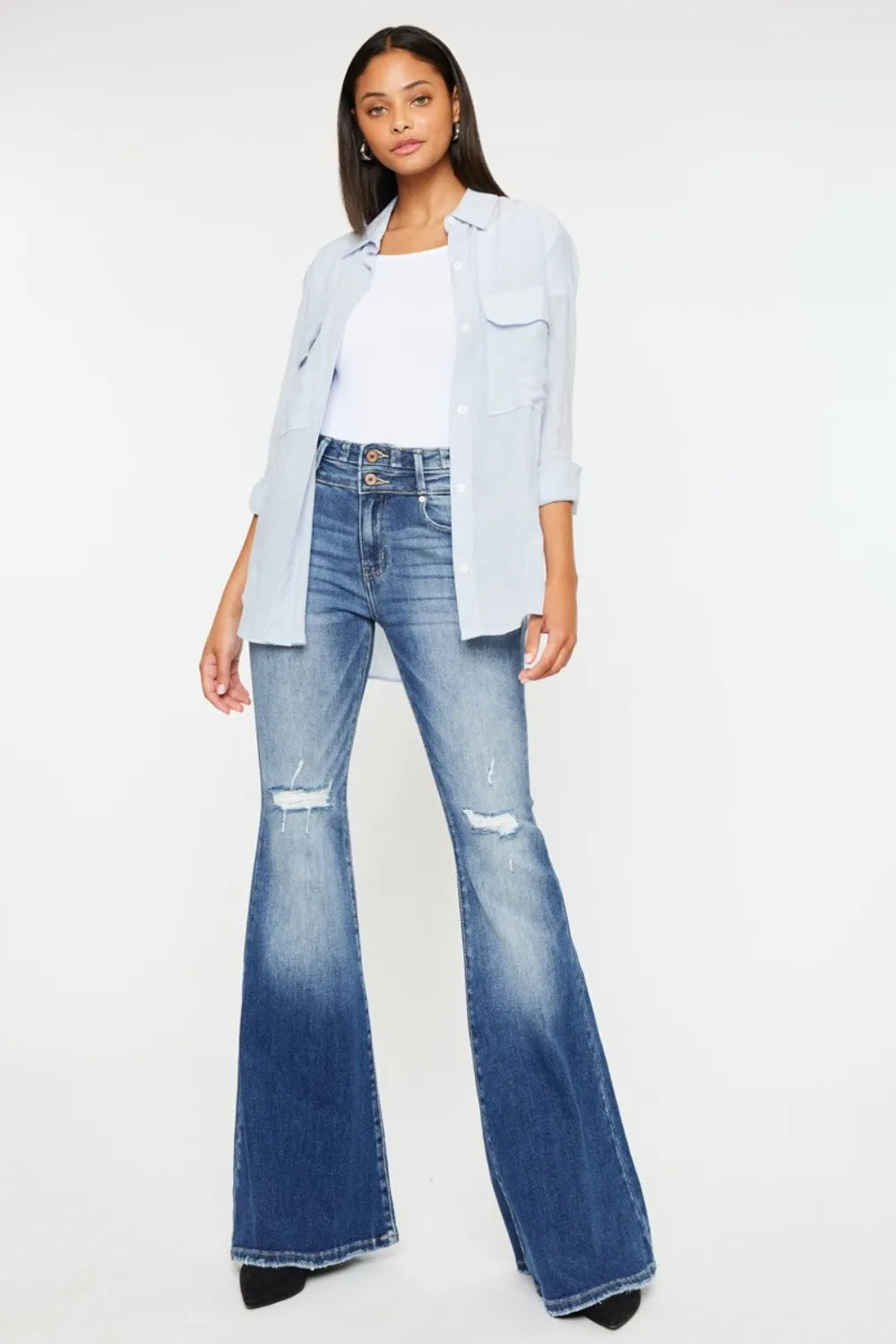 Kancan High Rise Wide Waistband Flare Jeans - Premium Sleepwear from Trendsi - Just $65.99! Shop now at Handbags Specialist Headquarter