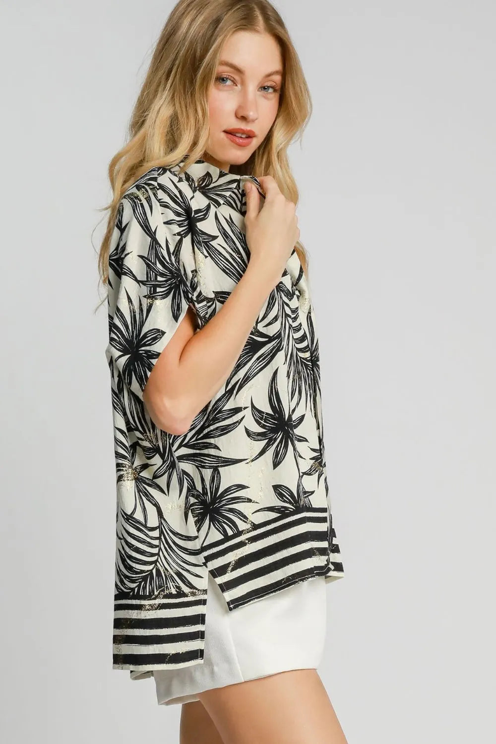 Umgee Full Size Tropical Print Button Down Shirt Plus Size - Premium Dresses from Trendsi - Just $48.99! Shop now at Handbags Specialist Headquarter