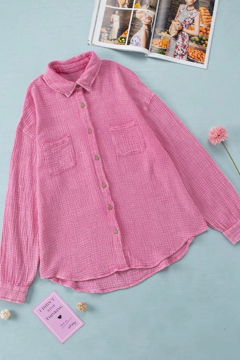 Button Down Collared Neck Long Sleeve Shirt - Premium Women's Down Shirt Tops from Trendsi - Just $52.98! Shop now at Handbags Specialist Headquarter