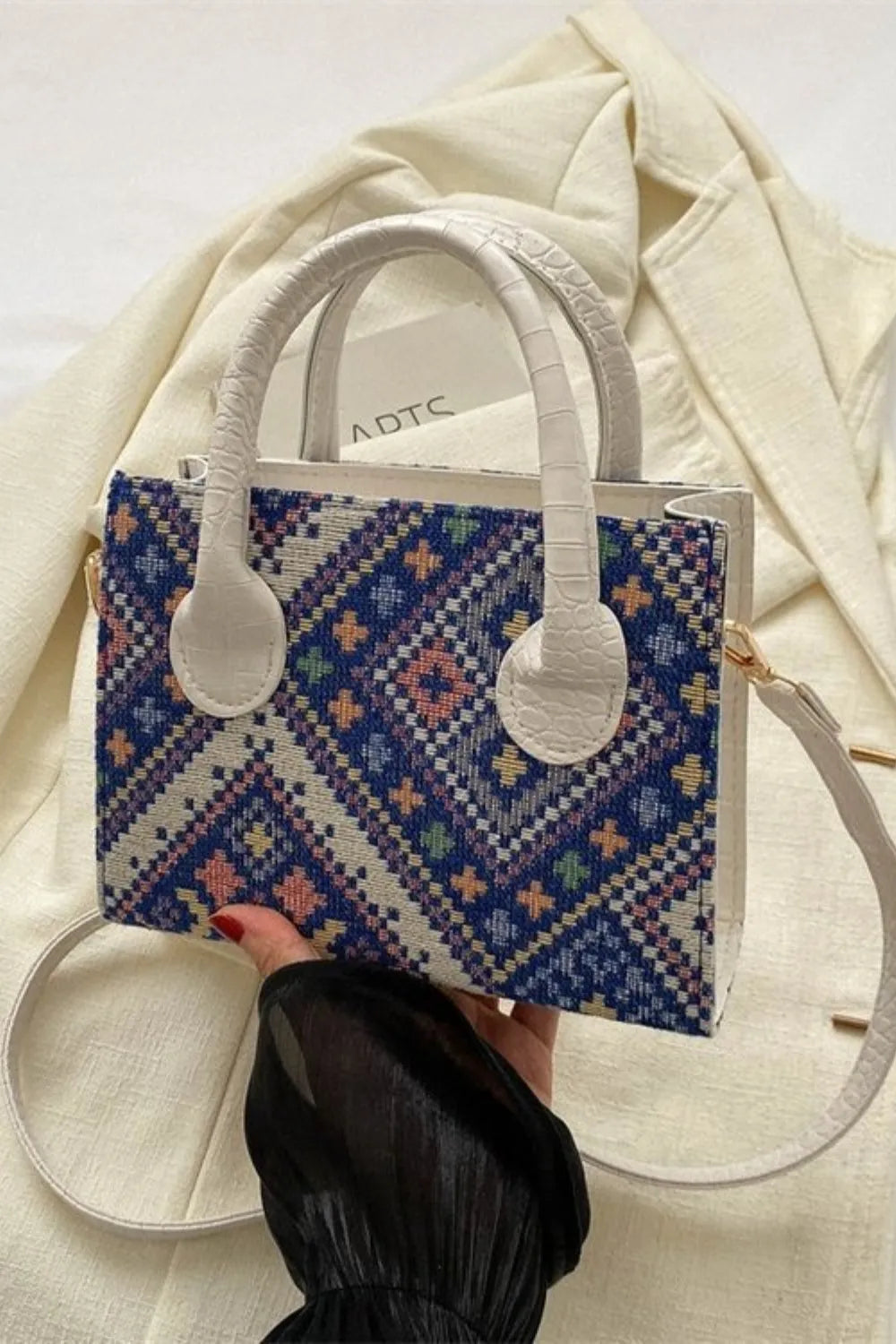 Geometric PU Leather Strap Handbag - Premium handbags from Trendsi - Just $19.99! Shop now at Handbags Specialist Headquarter